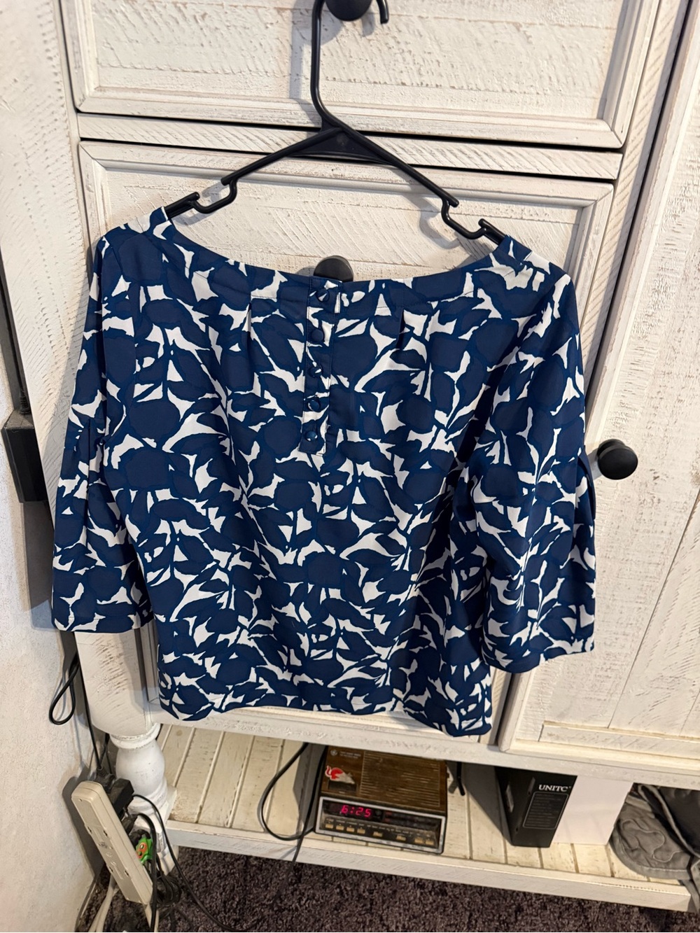 Banana Republic Navy and White Floral Boatneck Blouse